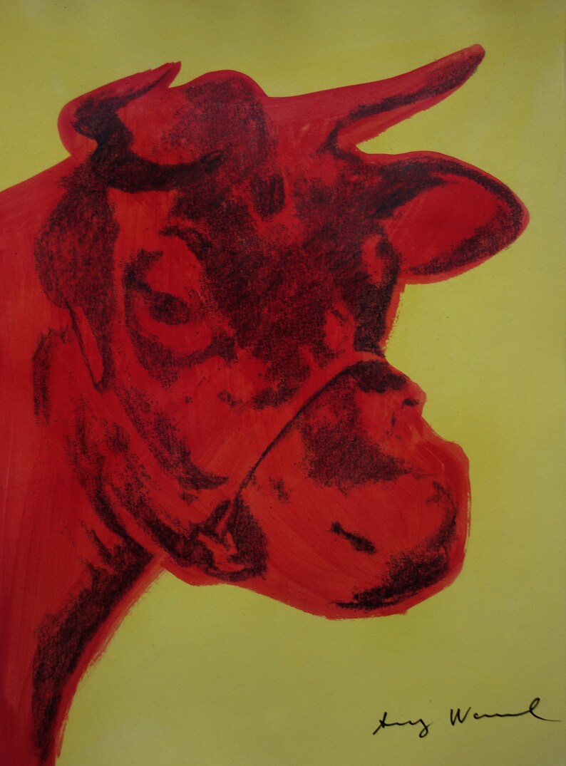 Fine peinture pop art unique vache, signé, Andy Warhol image 8