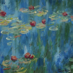 Fine impressionist, waterlilies painting, after Claude Monet Signed, Marked