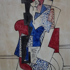 Fine art, Rare Cubist painting – portrait of a woman, signed, Pablo Picasso