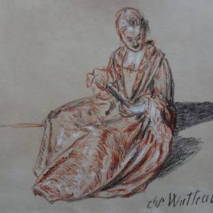 Fine French Baroque Rococo Old Master drawing, Portrait study, signed & marked