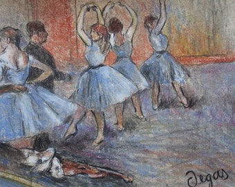 Fine impressionist painting, Ballet dancers, after Edgar Degas Signed, Marked