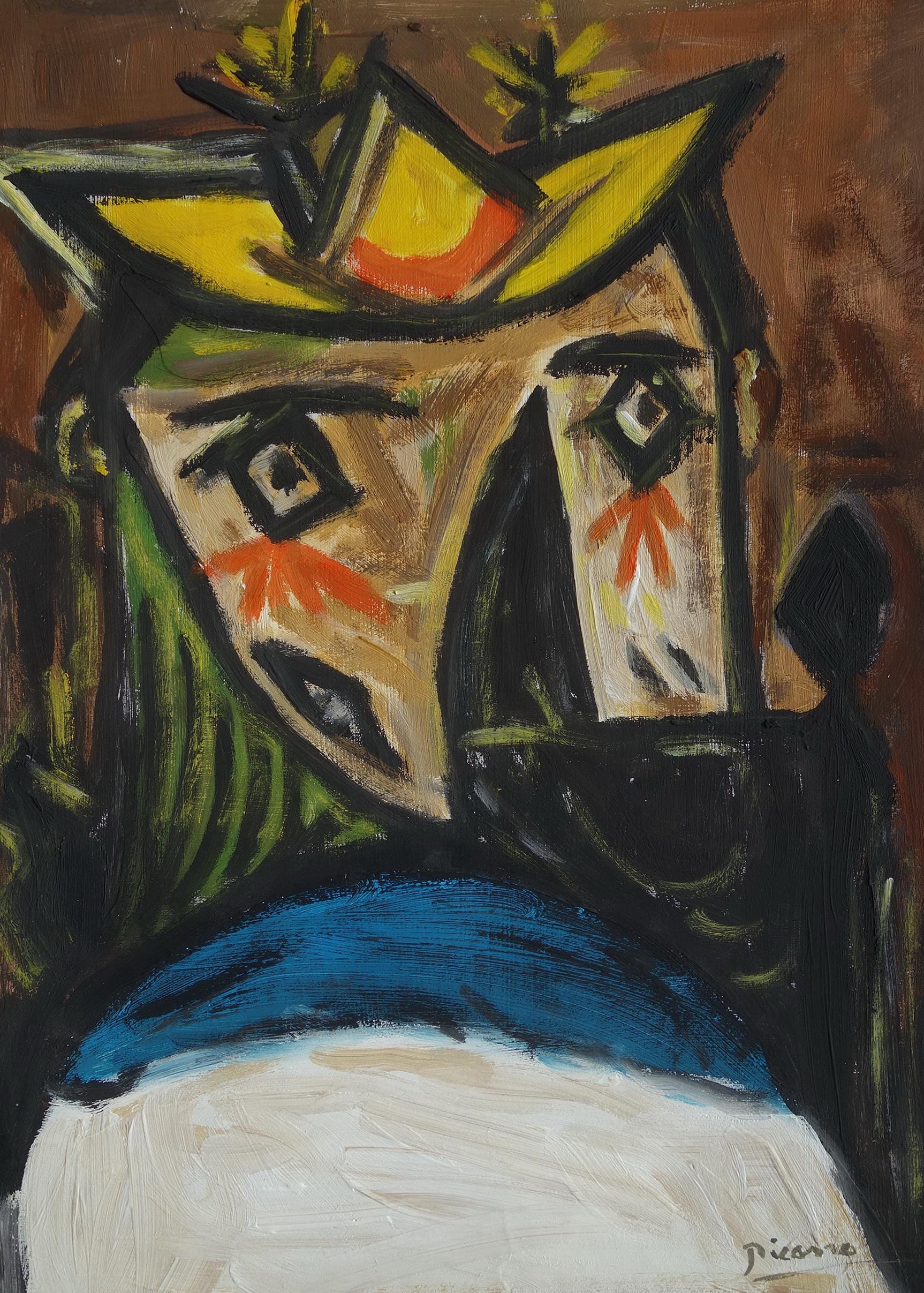Very Rare Art - Unique Cubist Oil Portrait Painting, Signed