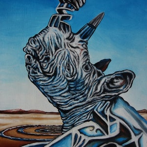 Surrealism oil painting, Rhino, Marked, Signed, Salvador Dali