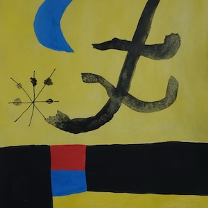 Surrealism gouache painting, Marked, Stamped, Signed, Joan Miro after