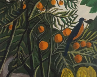 Fine post impressionist, oil painting - jungle, Signed, Henri Rousseau