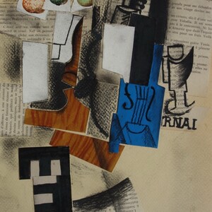 Bellas artes, Hermosa pintura de collage cubista, firmado, Georges Braque