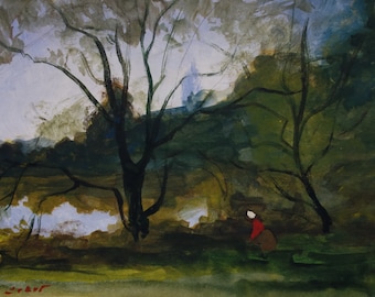 Peinture à l’huile de paysage impressionniste, marquée & signée, Jean Corot, trouvaille rare