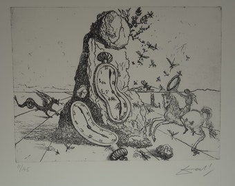 Fine Surreal Limited edition etching, Soft watch, Salvador Dali, signed, stamped and numbered