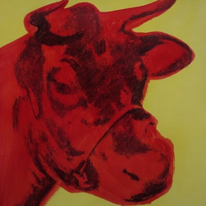 Fine peinture pop art unique vache, signé, Andy Warhol image 3