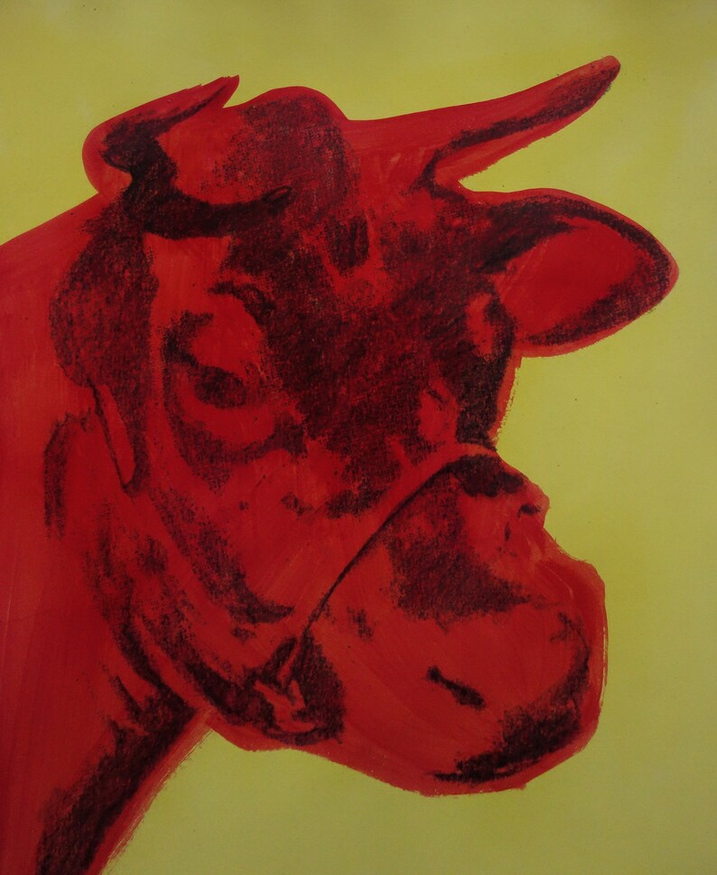 Fine peinture pop art unique vache, signé, Andy Warhol image 3