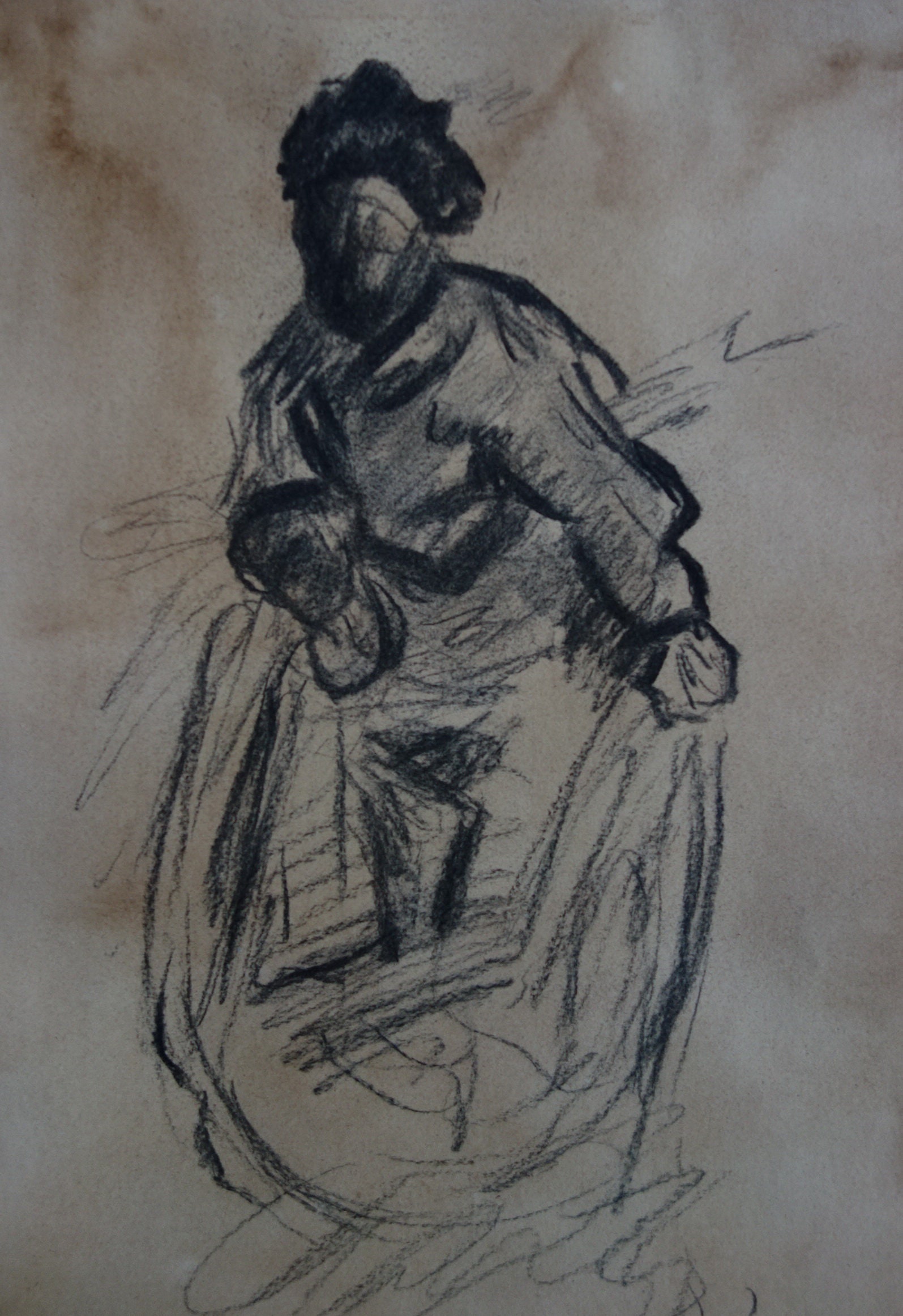 Fine Post Impressionist, Charcoal Drawing of a Woman, After