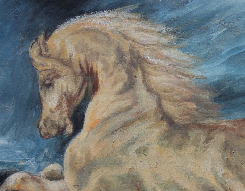 horse Old master Turner Goya era Signed French Romantic school unique gouache and oil painting