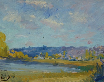Peinture à l’huile impressionniste de paysage, marqué et signé, Sisley, trouva nt rare