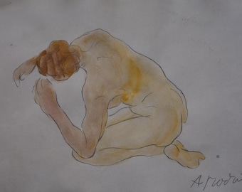Dibujo interesante y poco común, estudio para escultura, marcado y firmado por Auguste Rodin.