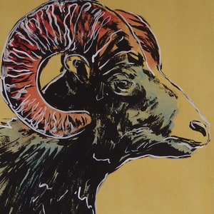 Fine unique Pop Art painting – animal – Bighorn Ram, signed, Andy Warhol