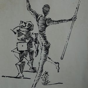 Fine art ink drawing, Surreal Figure - woman, Marked & Signed, Salvador Dali