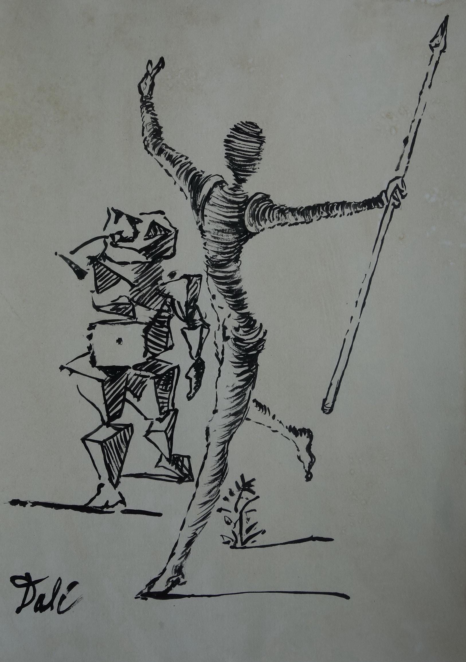Fine Art Ink Drawing, Surreal Figure - Woman, Marked & Signed