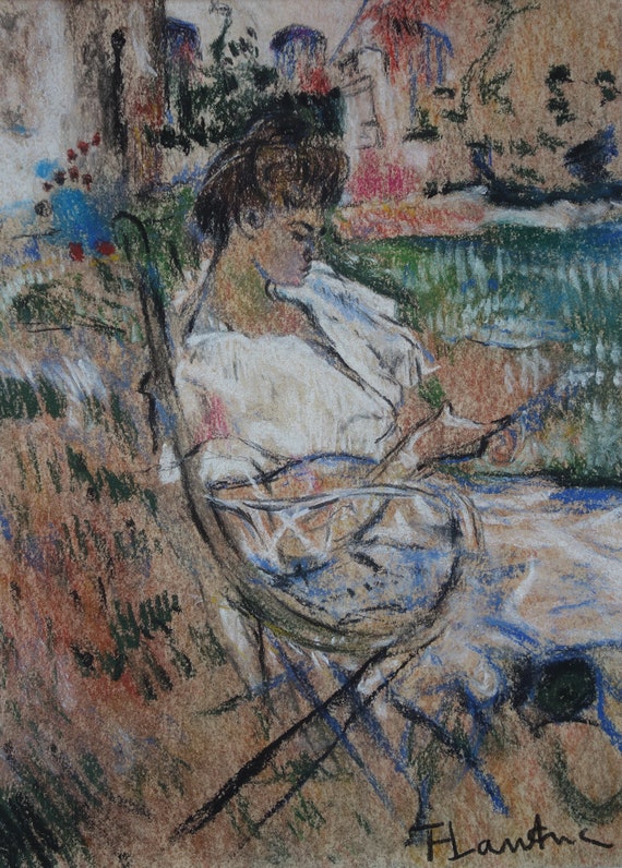 女性の肖像 パステル画 2025年作 初期表現主義のパステル画、女性、署名