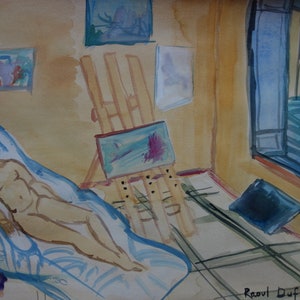 Fine fauvist, gouache painting – bather, Signed, Raoul Dufy, Picasso era