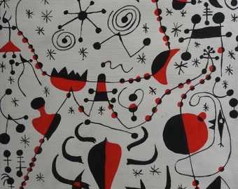 Fine art, Rare Surrealism painting – Characters, signed, Joan Miro