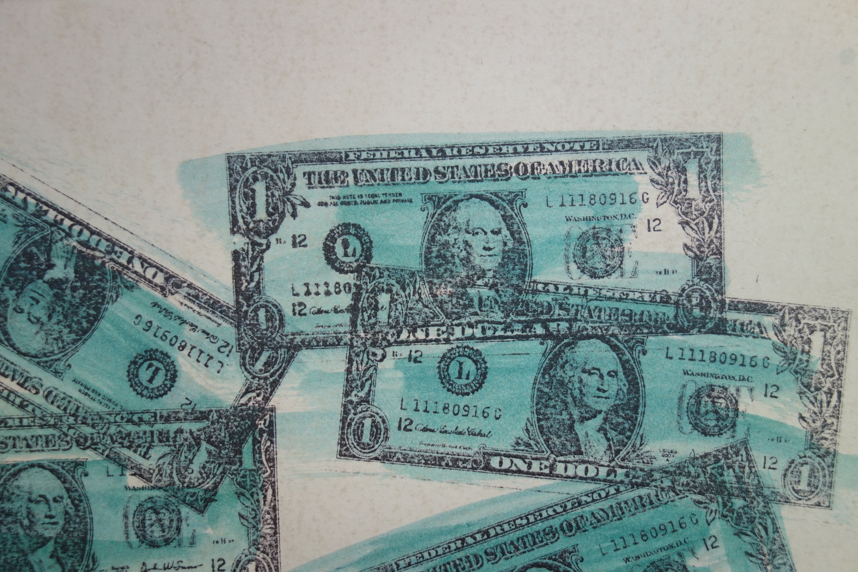 素晴らしいユニークなポップアートの絵画 - ドル紙幣、署名入り