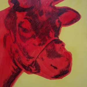 Fine peinture pop art unique vache, signé, Andy Warhol image 1