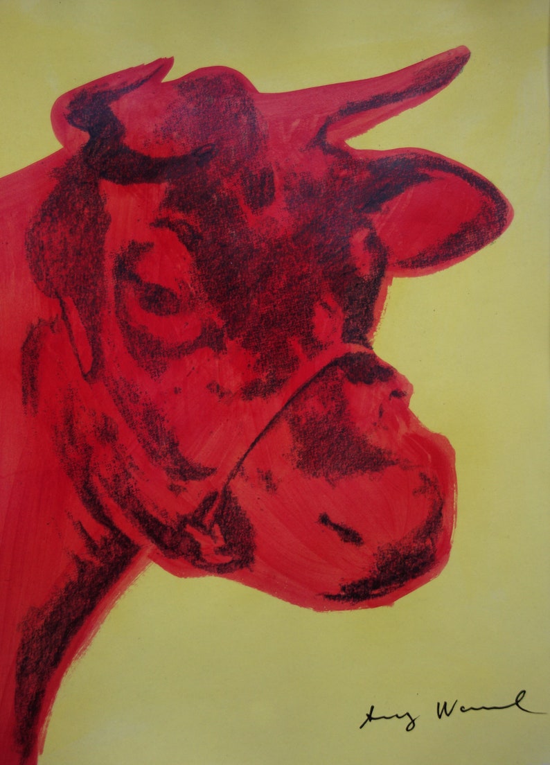 Fine peinture pop art unique vache, signé, Andy Warhol image 1