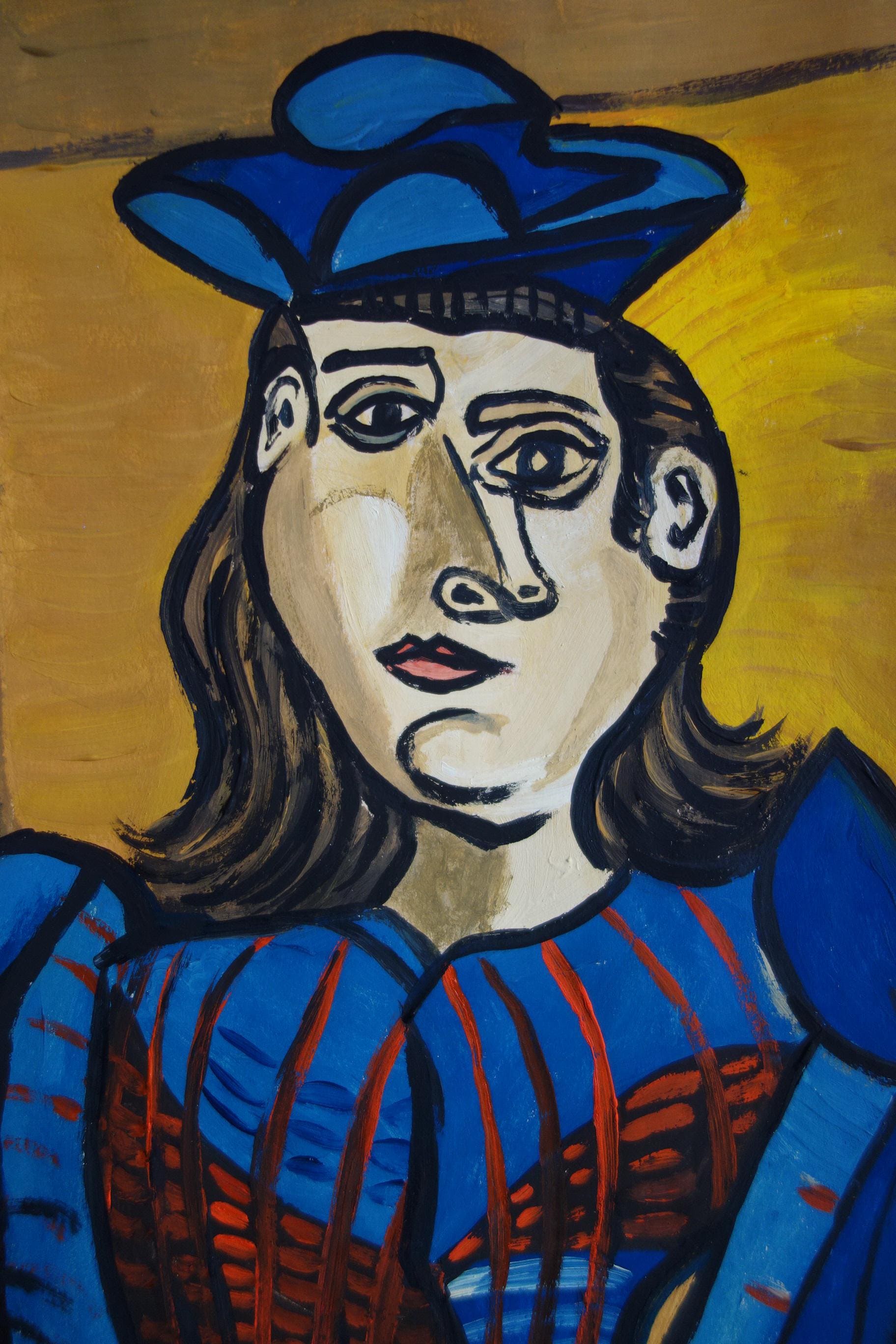 Very Rare Art - Unique Cubist Oil Portrait Painting, Signed