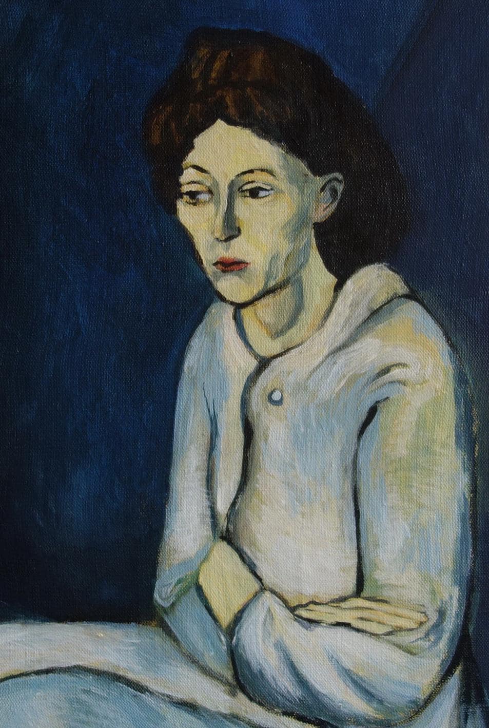 美術品、希少なキュビズム絵画 - 女性、青の時代、署名入り、パブロ