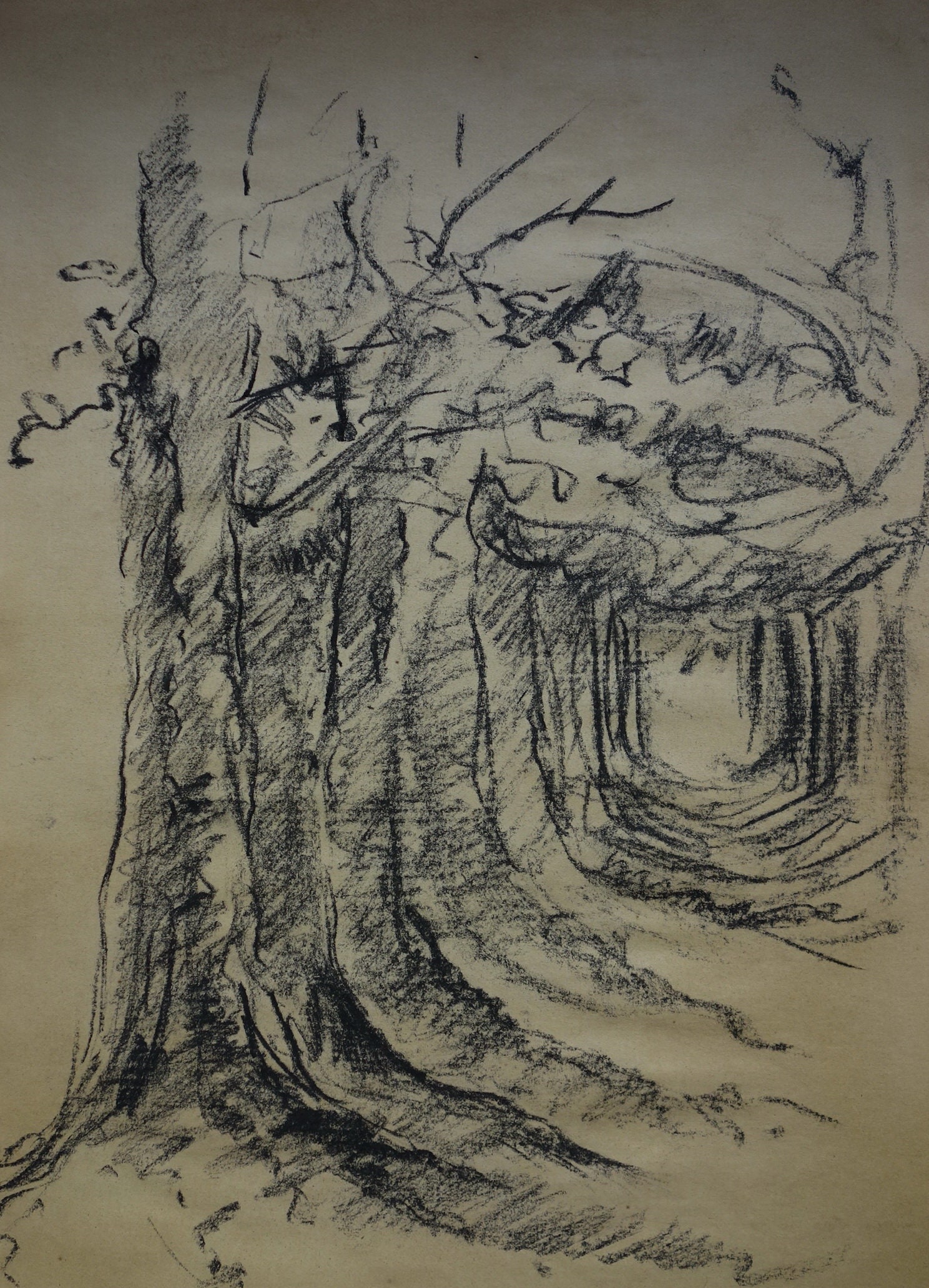 印象派の木炭画 - 田舎の風景、マークと署名入り、クロード・モネ