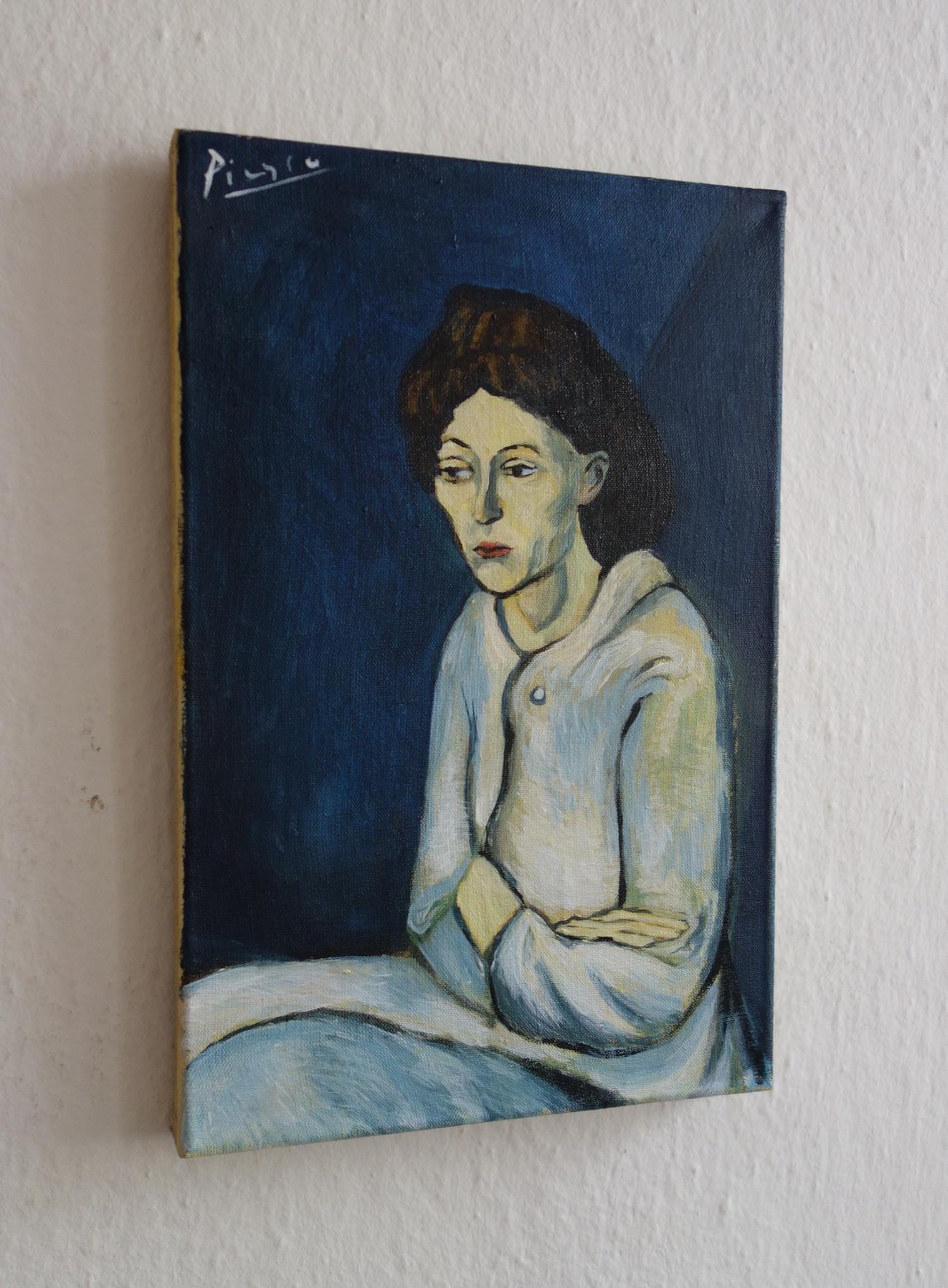 美術品、希少なキュビズム絵画 - 女性、青の時代、署名入り、パブロ