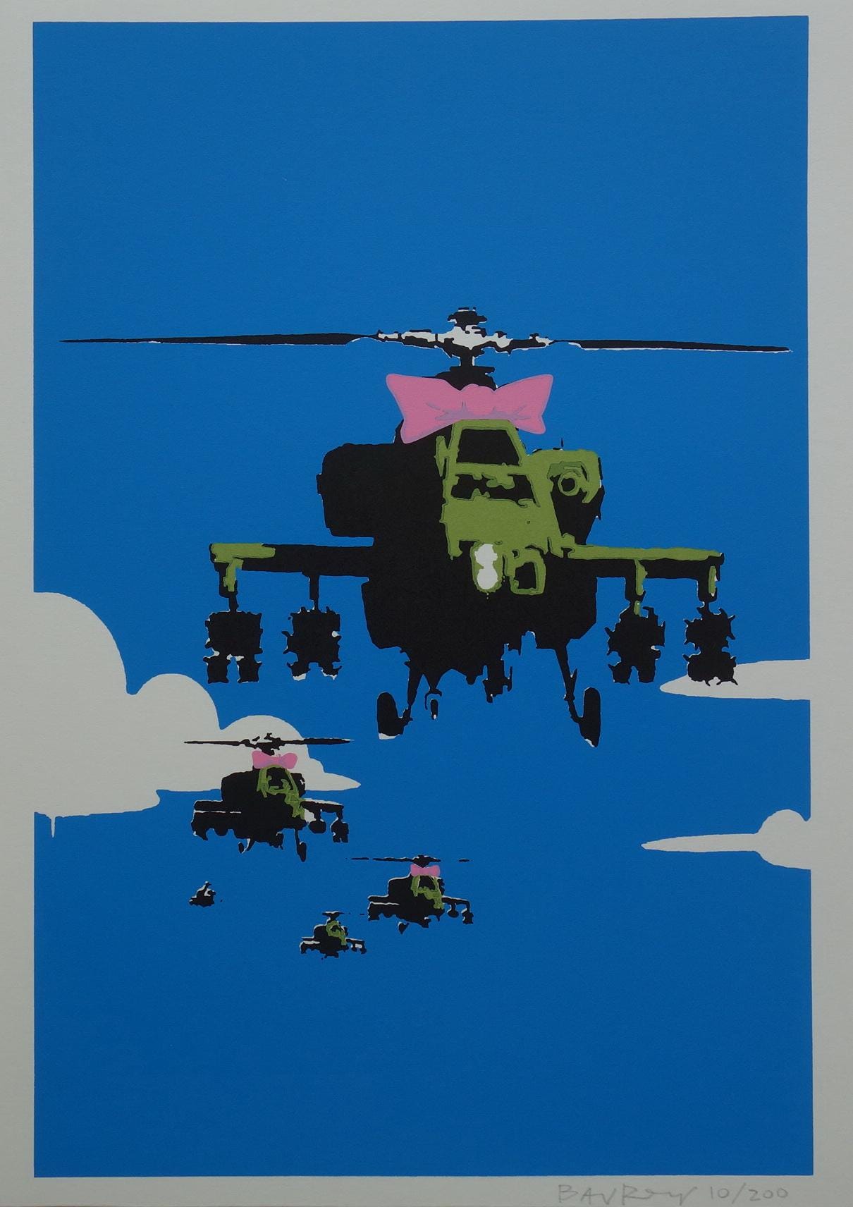 Limitierte Pop Art Graffiti Hubschrauber Siebdruck Serigraphie, signiert, gestempelt und nummeriert, Banksy