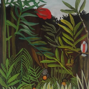 Fine post impressionist, Ölgemälde - Dschungel, Signiert, Henri Rousseau
