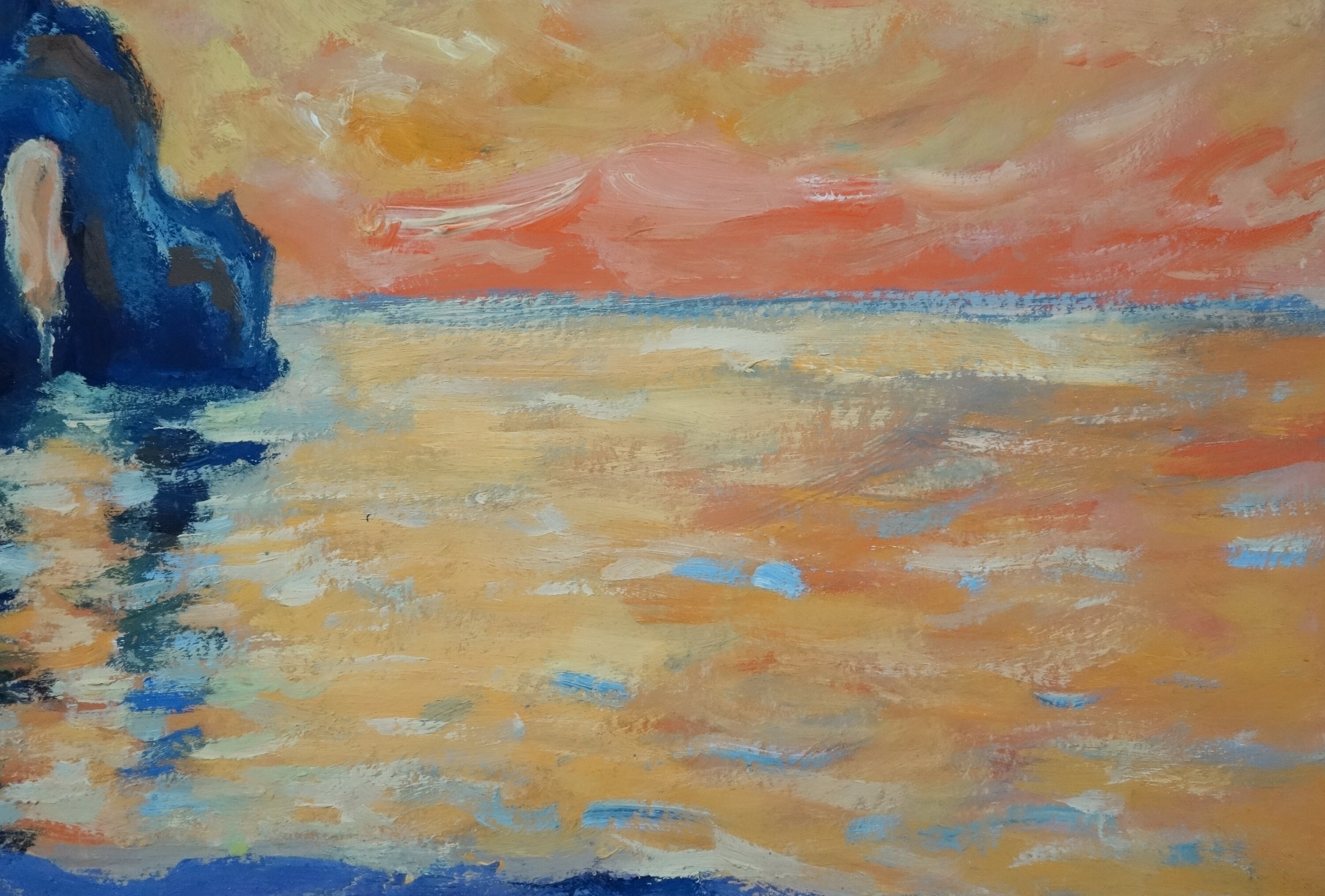 美術品、珍しい印象派の絵画 - 海辺の夕日、署名入り、クロード・モネ