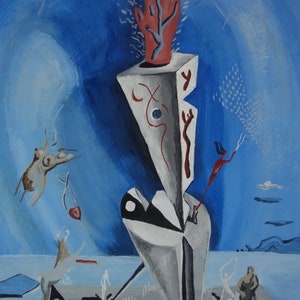 Fine art, Rare Surrealism painting – landscape, signed, Salvador Dali