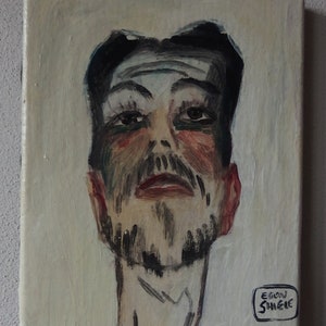 Fine art, Rare Expresionist painting – portrait, signed, Egon Schiele