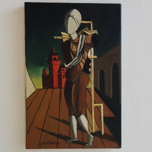Fine art, Rare Surrealism painting – mannequin, signed, Giorgio de Chirico