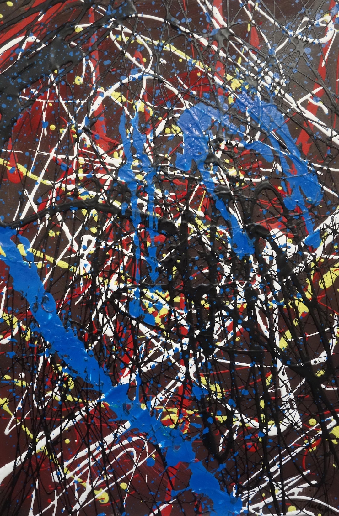 素晴らしいユニークなドリップ ペインティング、マークとサイン入り