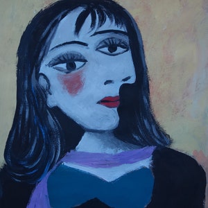 Arte muy raro - Pintura de retrato al óleo cubista única, Firmado Picasso