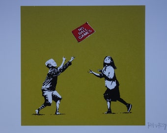 Limited edition Pop Art Graffiti Boy and girl silkscreen serigraph, signed, stamped and numbered, Banksy