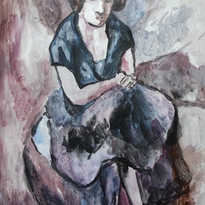 Fine French Expressionist, original gouache painting, Modigliani, Lautrec era, Signed