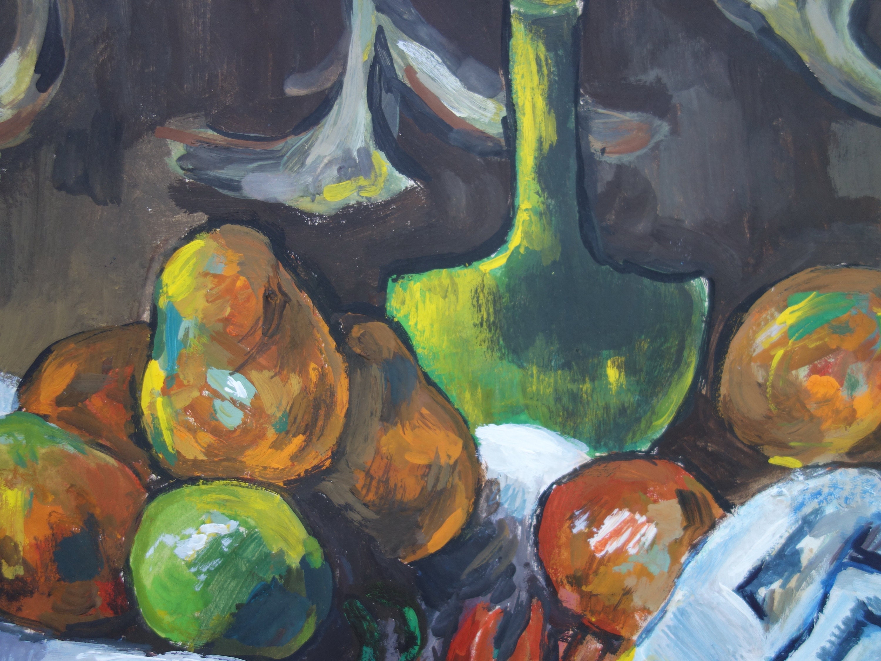 タヒチのユニークな油絵、静物画、ポール・ゴーギャンのサイン入り