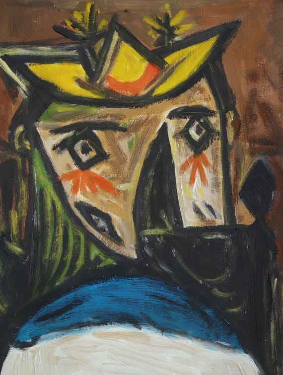 【稀少輸入本】Cubist Picasso アートブック Very Rare Art - Unique Cubist Oil Portrait Painting, Signed