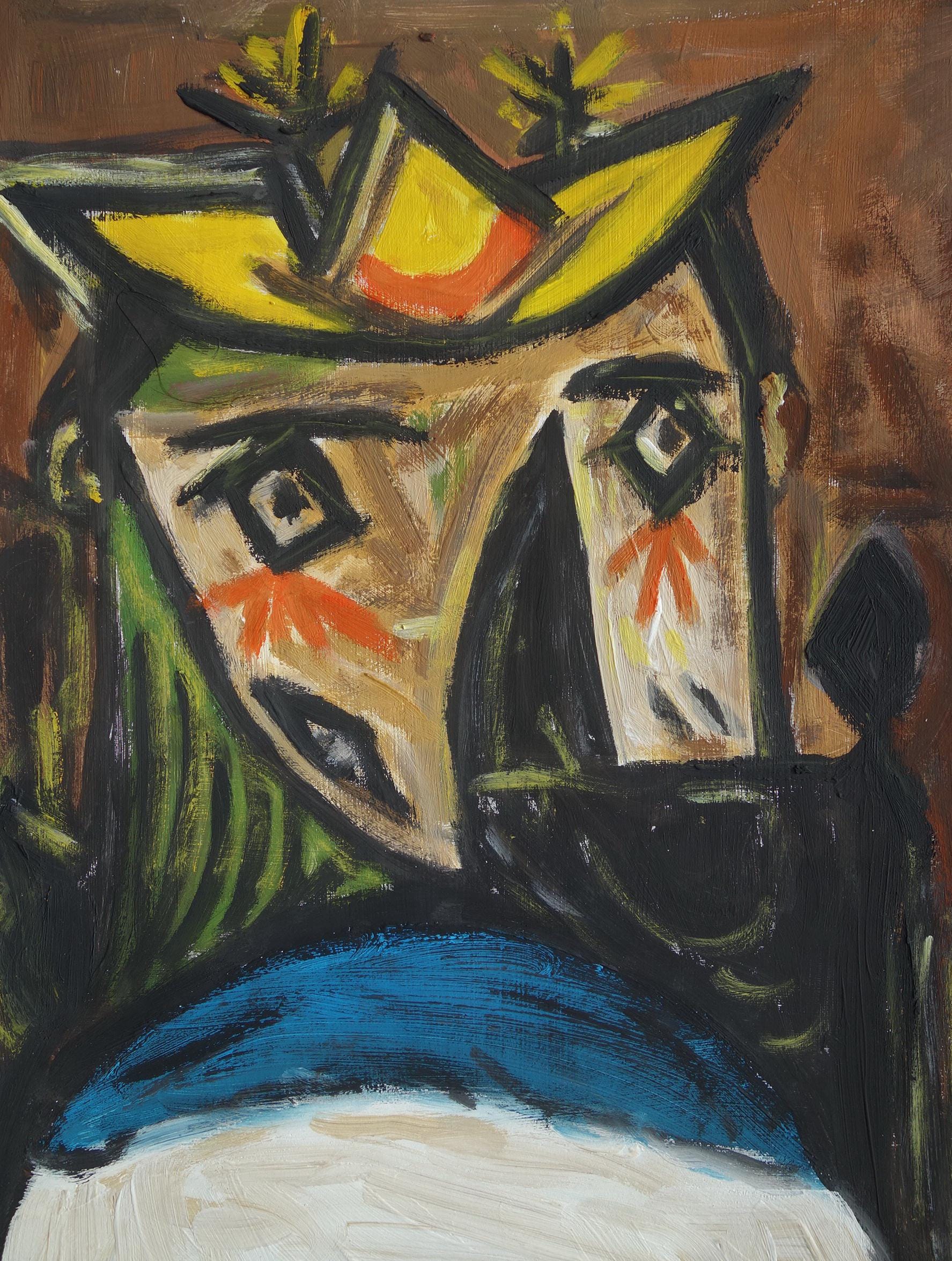 Very Rare Art - Unique Cubist Oil Portrait Painting, Signed