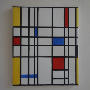 Fine Abstract composition oil Painting, Marked, Signed, Mondrian, Rare find, early Contemporary art