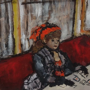 Fine impressionist painting, Woman, after Edgar Degas Signed, Marked