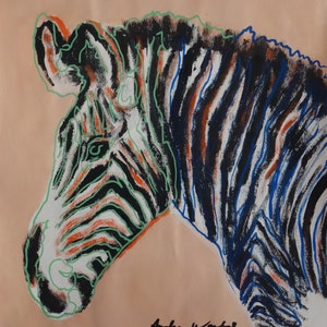Fine unique Pop Art painting – animal – zebra, signed, Andy Warhol