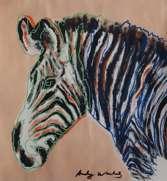 大人上品なおすすめコーデ Pop Unique Fine Art Andy Signed, Zebra, – Animal – Painting アート・デザイン・音楽