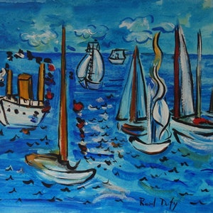 Fine fauvist, gouache painting – French Riviera, Signed, Raoul Dufy, Picasso era