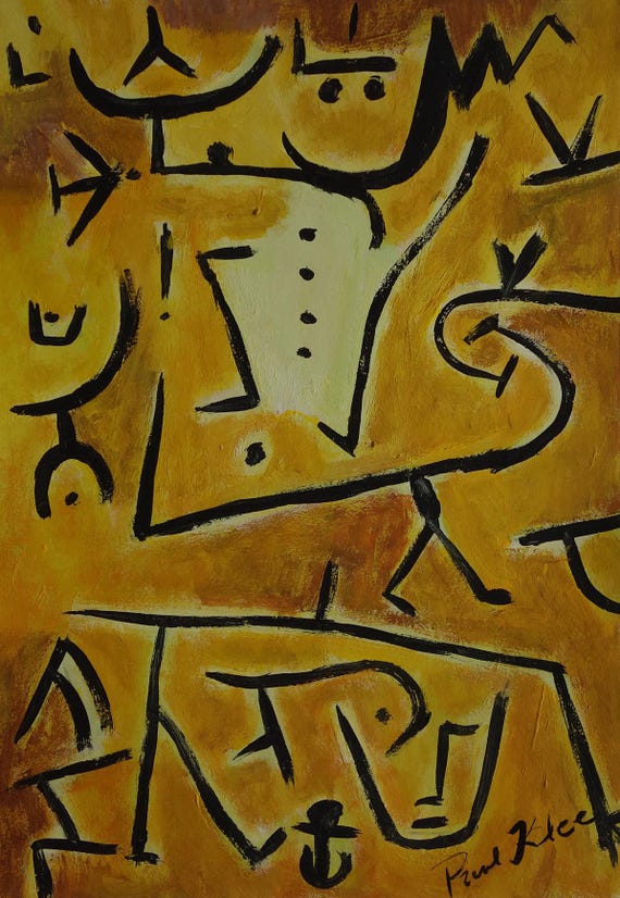 「Paul Klee」 Fine Abstract Expressionist Unique Painting, Marked & Signed, Paul